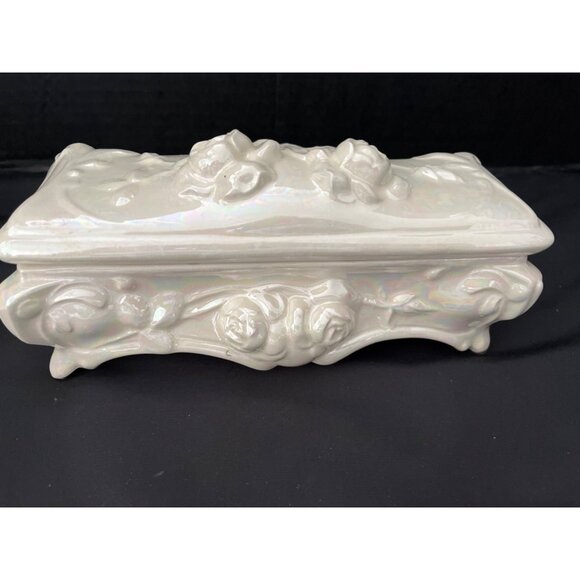 Victorian Creek-Turn #340 Casket Ceramic Lidded Trinket Jewelry Box Shabby Chic - Picture 8 of 8